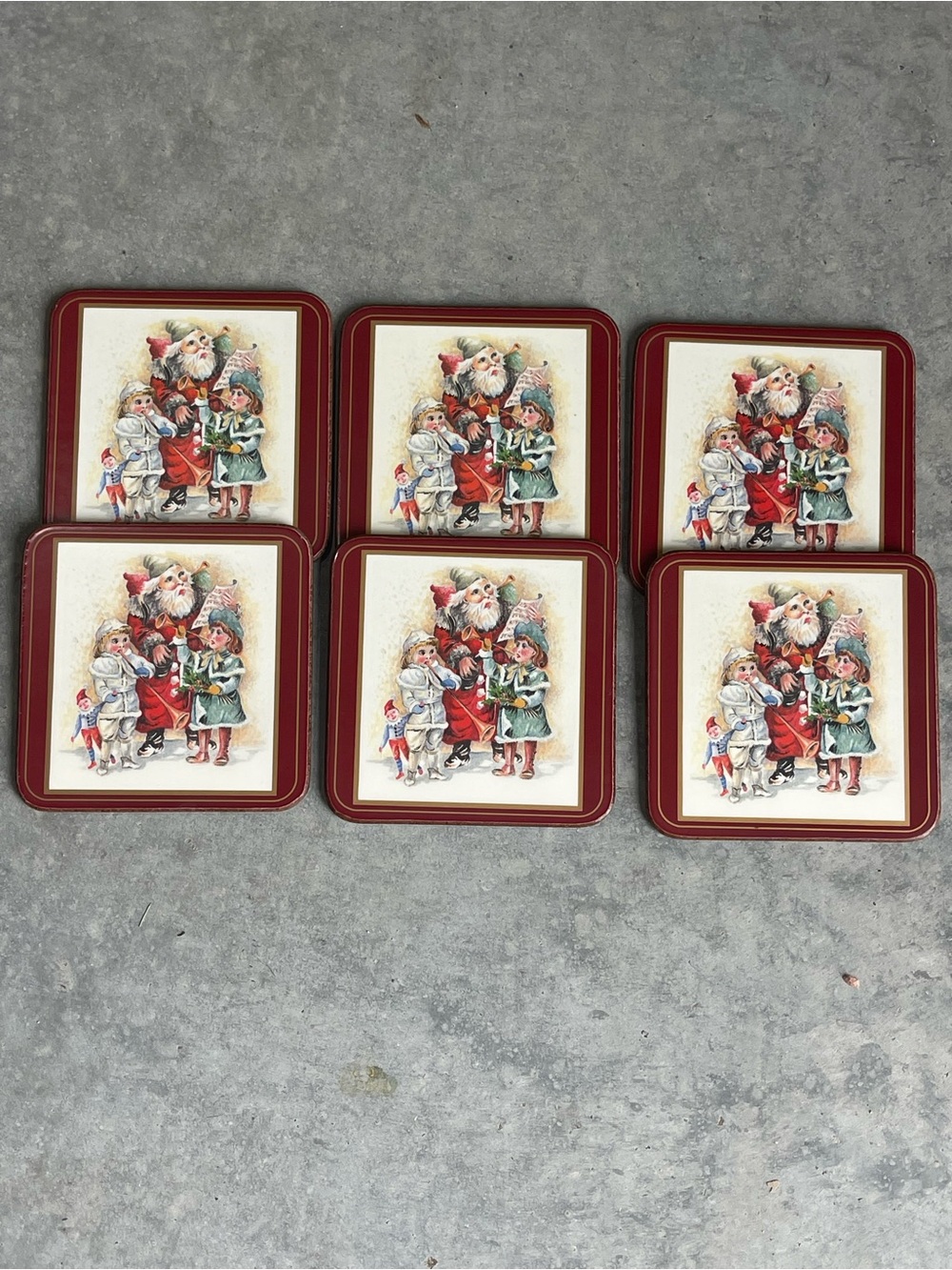 Pimpernel Luxe Coasters Santa Christmas Cork Back Stain/Water Resistant Set of 6